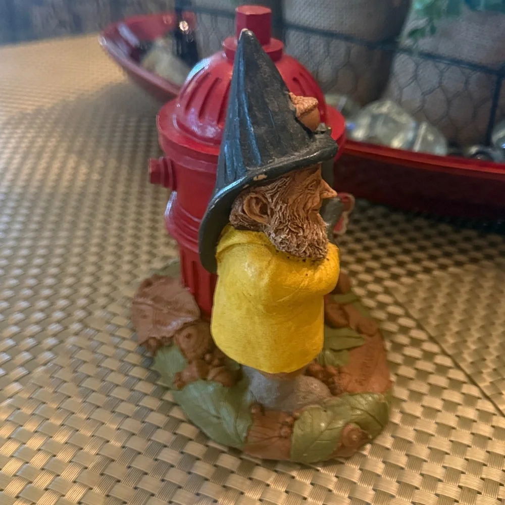 Charming Gnome with Red Fire Hydrant Figurine (Tom Clark) Collectible
